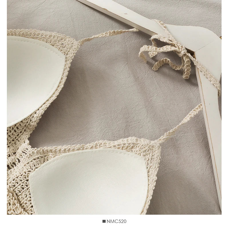 2025 Crop Tops Retro Wild Hollow Perspective Tassel Sexy Spaghetti Strap Tanke Top Women Built In Bra New Back Lace Halter Neck