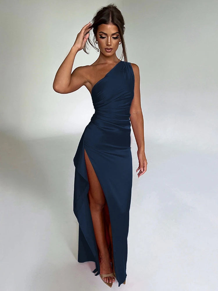 Summer Sexy One Shoulder Sleeveless Backless High Split Party Evening Dresses Elegant Cocktail Vestidos Bodycon Long Dress