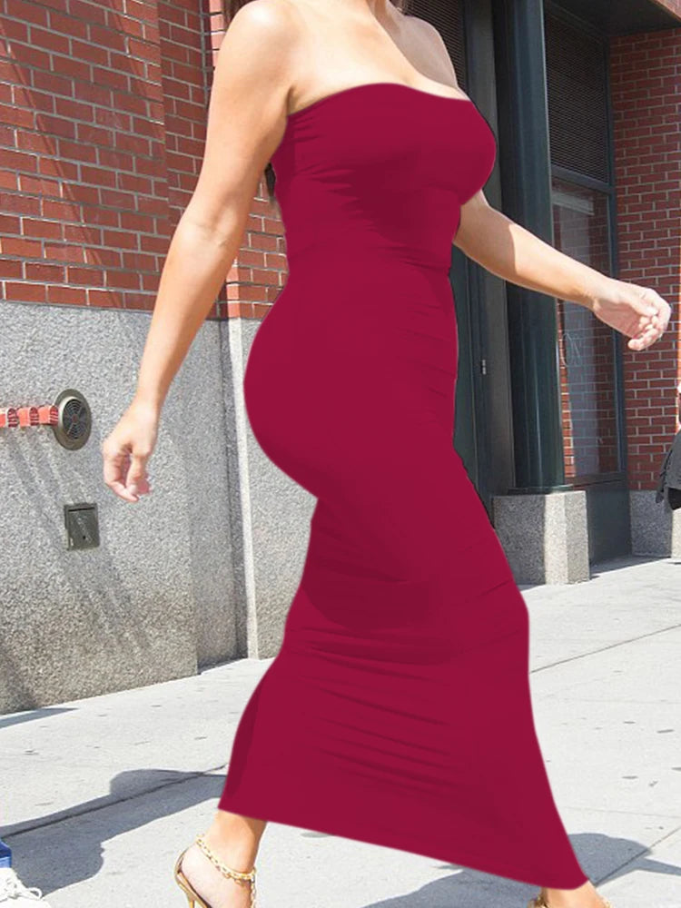 Summer Women's Sexy Sleeveless Chest Wrapped Long Beach Dress