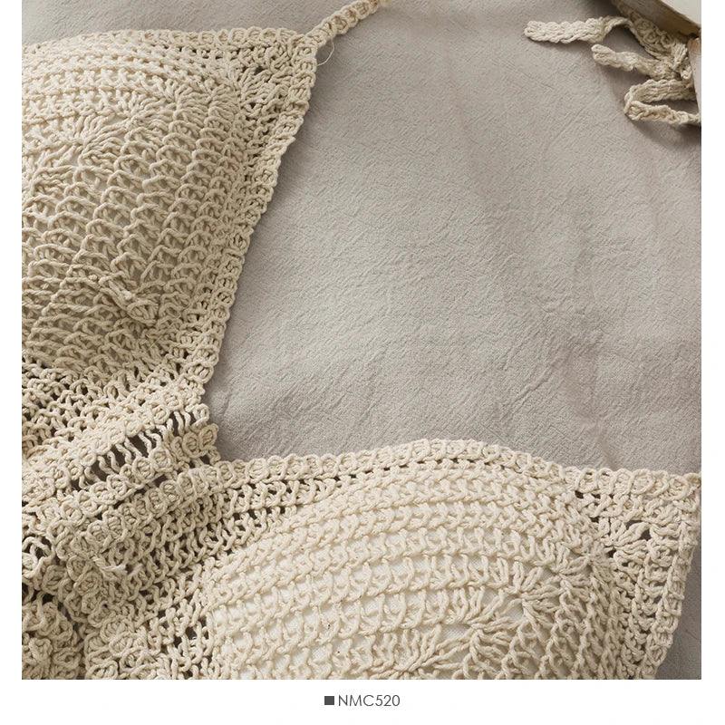 2025 Crop Tops Retro Wild Hollow Perspective Tassel Sexy Spaghetti Strap Tanke Top Women Built In Bra New Back Lace Halter Neck